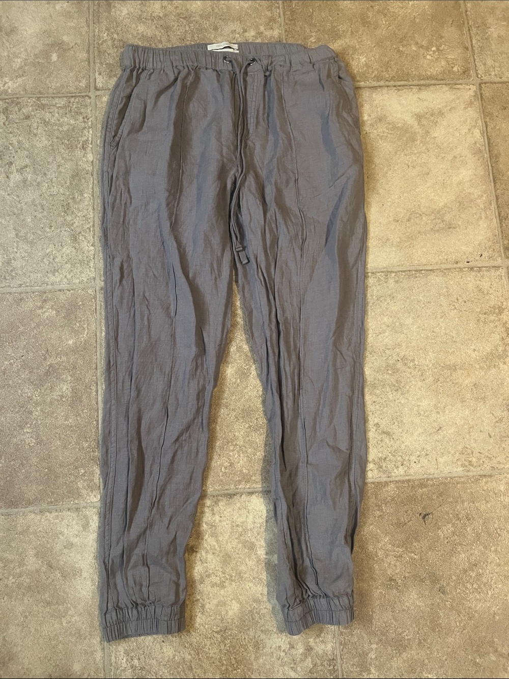 Cynthia Rowley Gray Linen Drawstring Jogger Pant Boho Coastal Grandma Euro Vacay
